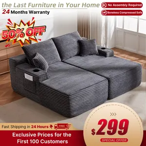 YOMSUM 69" Cloud Sectional Couch L-Shape Chaise with R-Shape Chaise Deep Seat Comfortable 2 Seater Plush Fabric Black,Chaise Lounge,No Assembly Required,Boneless Sofa Bed，With Side Pockets And Cup Holders