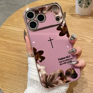 Luxury Plating Bible Verse Phone Case For Christian Women Phone case for iPhone 17Pro Max Air 16 15Plus 14 13 12 11 cases Cross Floral Religious Gift Protective Shockproof Cover Elegant Church Accessory Anti Fingerprint Drop Protection.NN143