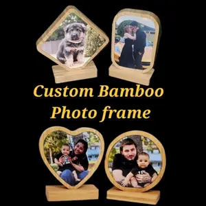 Bamboo Wood Custom Photo Frame Heart or Round with Magnet Base for Long Lasting Durability, Ideal for Gifts on Any Occasion
