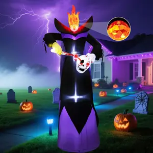 12FT Halloween Inflatables Giant Headless Reaper Ghost Outdoor Decorations with Flame Light Scary Flashing LED Lights Halloween Blow Up Yard Decorations for Party Garden Lawn Decor