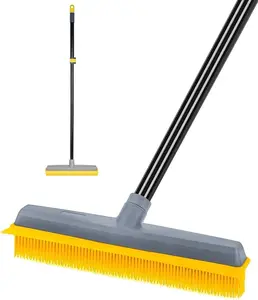 Pet Hair Broom with Squeegee Edge, Rubber Bristles for Hardwood and Tile Floors - Steel, Cleaning