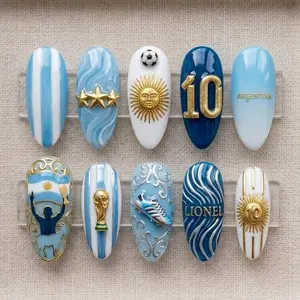 Argentina Football Press On Nails, Soccer Fan Nail Set, Blue White WC Inspired Nails, Sports Press Ons 2026