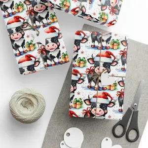 Cow Gift Wrapping Paper Roll, Christmas Cow Gift Wrapping Paper Roll, Santa Cow Gift Wrapping Paper Roll