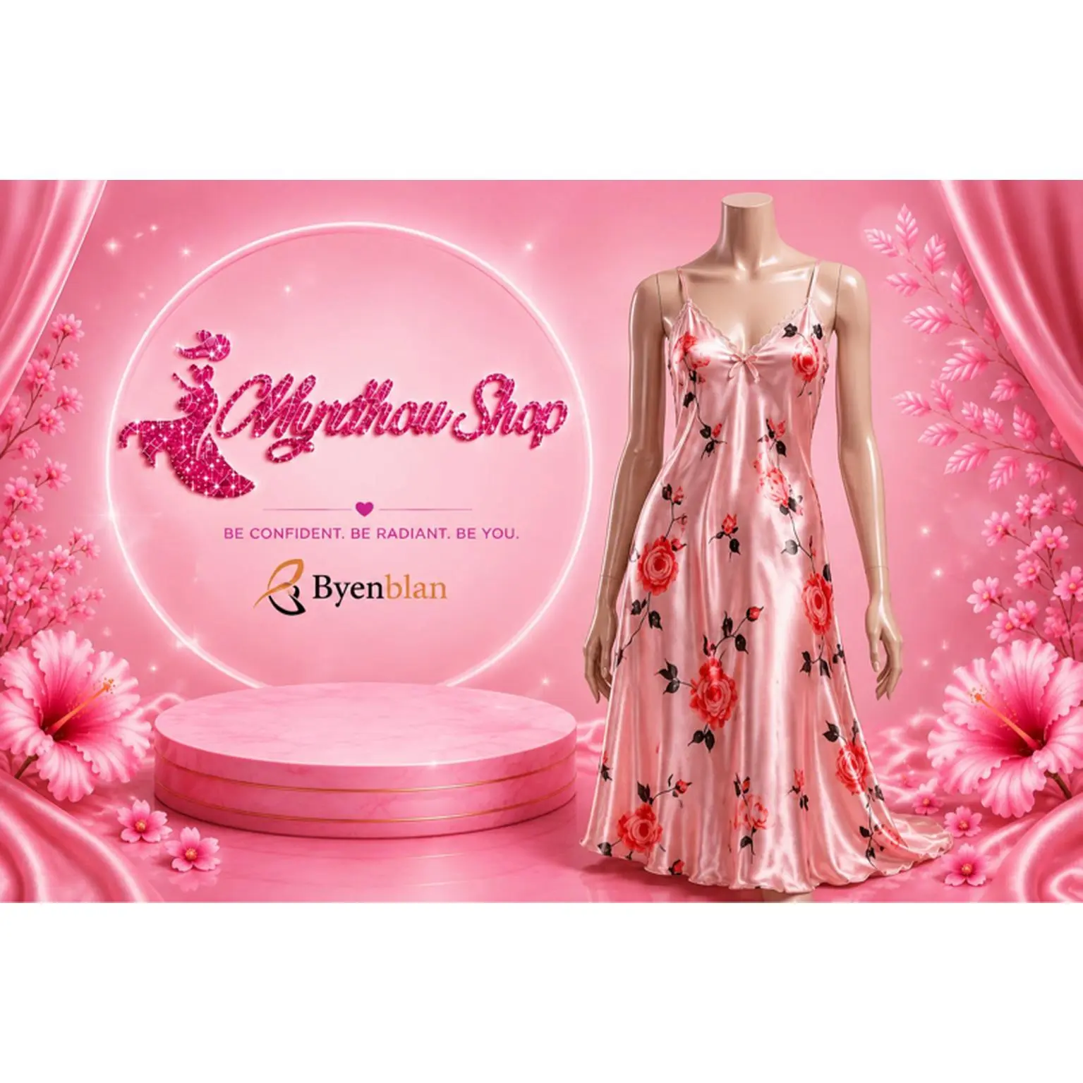 2 PCS Floral Satin Gown NightWear Perfect for Special Occasion