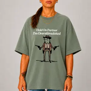 Comfort Colors Hold On Partner I'm Overstimulated Shirt, Cowboy Frog Graphic Tee, Funny Frog Meme T-Shirt, Overstimulated Anxiety Humor Shirt, Unhinged Cowboy Frog Comfort Colors Tee, Neurodivergent Gift S-3XL