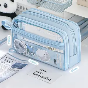 Large-capacity Front Window Transparent Pencil Case, Pencil Bag, Portable Large-capacity Layered Design Can Accommodate Stationery, Makeup Essentials, Office Storage Device, and Gifts for Students' School Season
