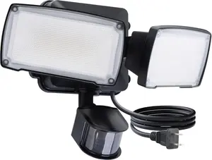 21W Plug in Motion Sensor Light Outdoor, Flood Lights Outdoor Motion Sensor,2500LM, 5000K Daylight,IP65 ,Adjustable 2 Heads Wall Light for Garage, Porch, Yard - Black