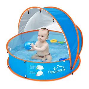 Peradix Paddling Pool for Kids & Pets Infant Ball Pit Tent, Portable Baby Beach Tent, 4-in-1 Pop Up Pool Tent with UPF 50+ Canopy & Mosquito Net, Indoor/Outdoor Playpen Foldable Toys for Child Summer
