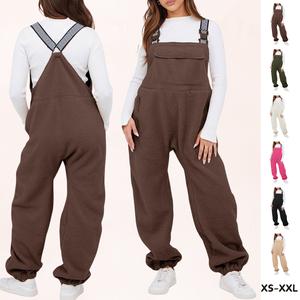 YeeZaa Fleece Sherpa Overall Fuzzy Loose Fit Bib Pants 2025 TikTokShopHolidayHaul Christmas with Adjustable Straps Zippered Pockets - 2025 Fall/Winter Warm Women's Casual Thermal Baggy Buckle Jumpsuit