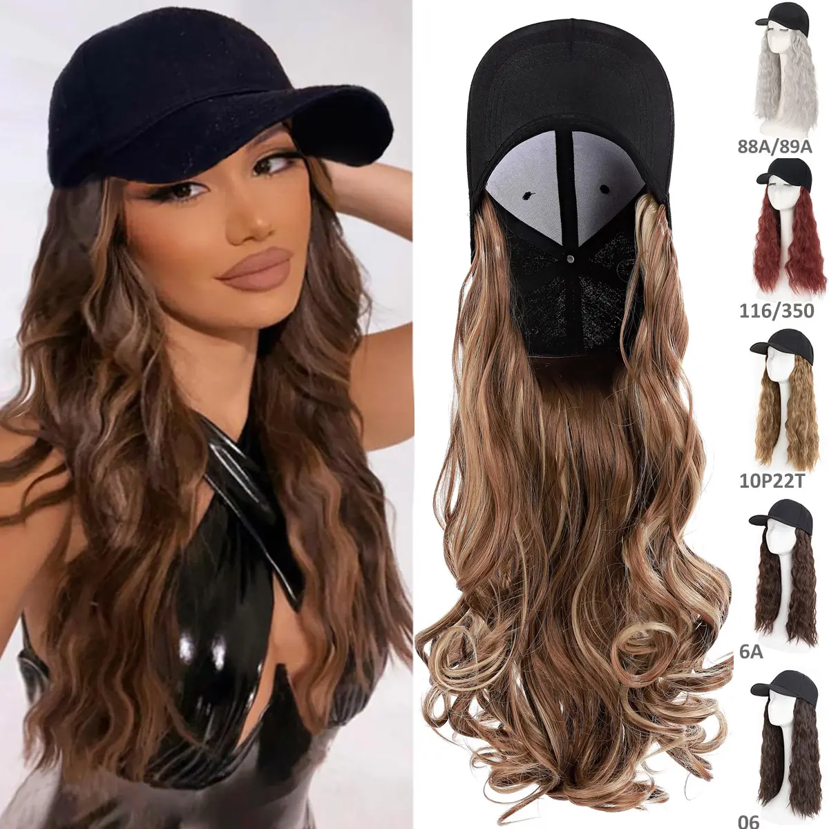 Baseball Cap Wig with 16 Inch Long Body Wave Brown Hair, Heat-Resistant Synthetic Extension for Women, Adjustable Snug Fit Hat, Snug Fit Wig, Brown Wig