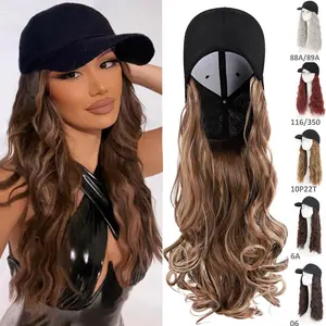 Baseball Cap Wig 16inch Long Natural Wavy Hair Extensions Heat Resistant Synthetic Fiber Adjustable Hat Wig for Women Girls Tangle Free Silky Soft