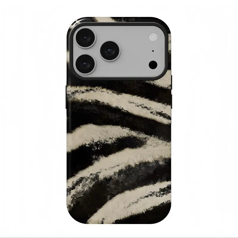 Vintage Zebra Pattern Double-Layer Protective Cellphone Casing - Accessories for iPhone 17 Pro Max,17 Air,16,15 Plus,14,13,12,11 & Samsung Galaxy S25 Ultra,S21,S22,S23,S24 Plus - Device Protector