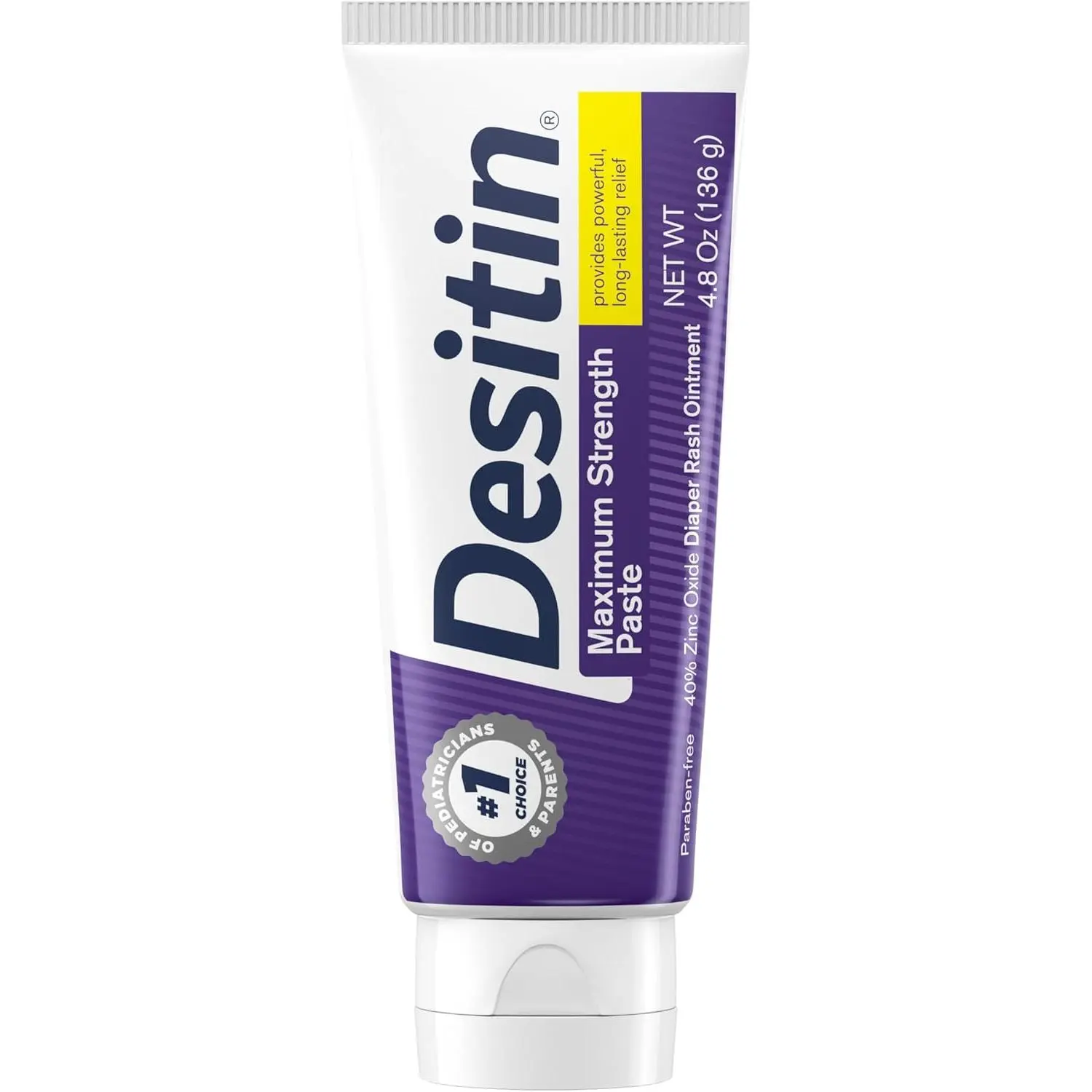 Diaper Rash Cream, Desitin Maximum Strength 40% Zinc Oxide Paste, 4.8 oz Tube for Long-Lasting Wetness Protection