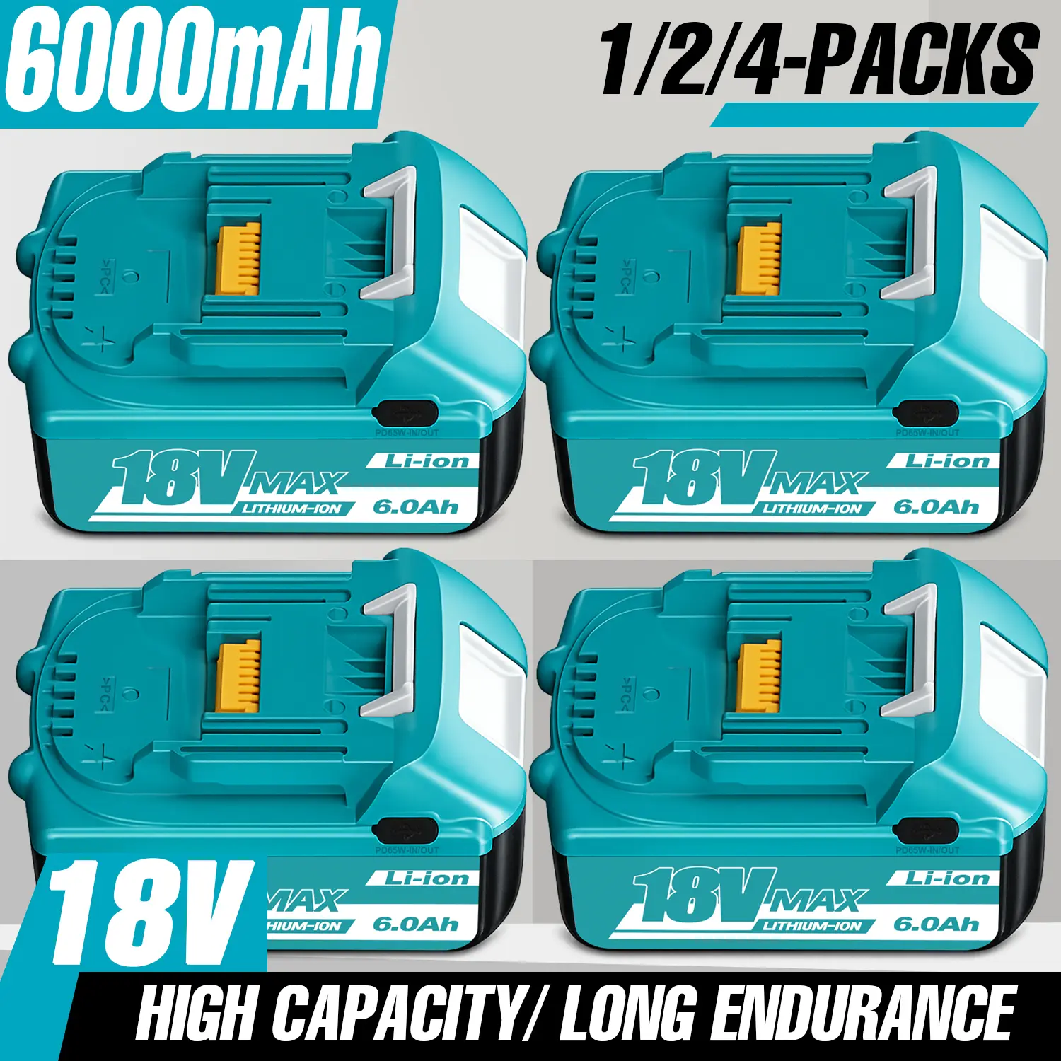 For Makita multi-functional 6.0Ah replacement battery that can be used as a high-power power bank，Equipped with a 65w-YPEC interface, it can charge and discharge.，with 18 Volt BL1890 BL1860 BL1850B BL1850 BL1840B BL1840 BL1830B BL1830 BL1815 BL1820 BL1820