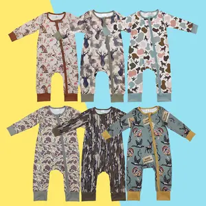 Camouflage Hunting Season Baby Boys Long Sleeve Zipper Romper Cute & Cozy Camo One-piece Outfit For Outdoor Home lounge Sleeping Wear