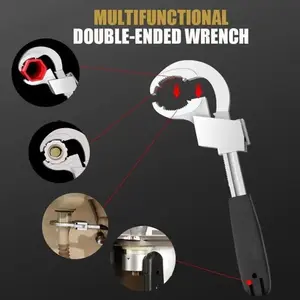 Multipurpose Basin Wrench Aluminum Alloy Plumbing Tool with Large-Opening Design for Bathroom Use Multifunctional Ratchet Handle for Efficient Installation