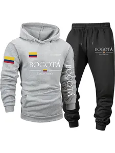 Men's Fleece 2-Piece Set, BOGOTÁ - Colombia, Printed, Trendy, Long-sleeve Pullover, Kangaroo Pocket, Fall/Winter