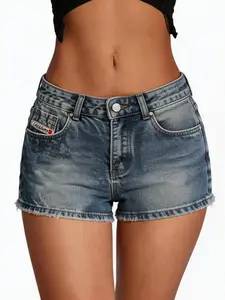 Classic Vintage Washed Distressed No Stretch Denim Super Short Shorts, Trendy Summer Wear, Comfortable & Stylish Design, Perfect for Casual Fit