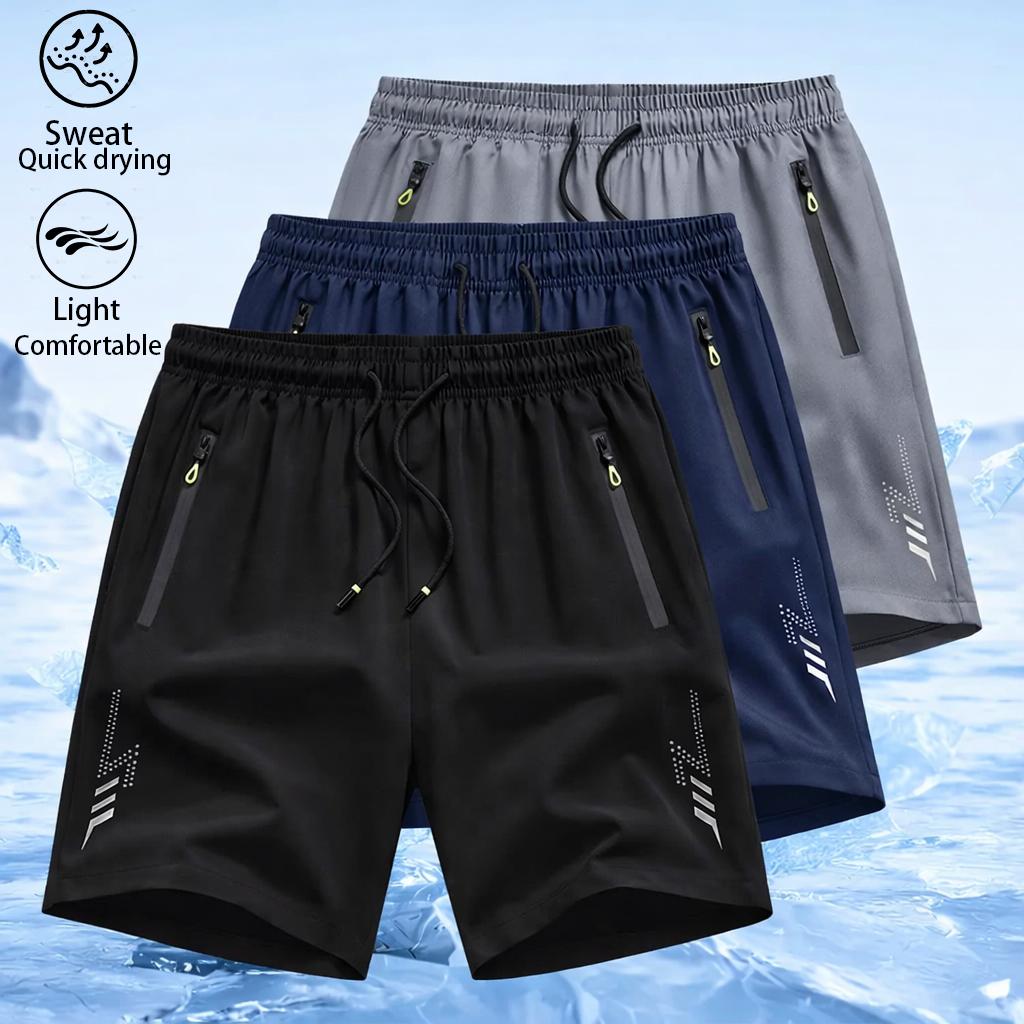 3-pack men’s casual breathable shorts; men’s summer shorts; men’s lightning print quick-dry shorts; quick-dry elastic athletic shorts set—perfect for summer wear, home wear, and various sports.
