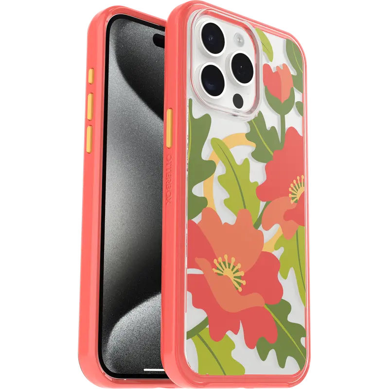 OtterBox iPhone 15 Pro Max Case Symmetry Series Clear for MagSafe Fluttering Flora