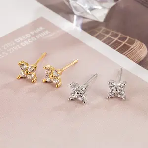 5mm Micro Pave Mini Flower Stud Earrings - Dainty Hypoallergenic Stackable Earring for Cartilage or Lobe,minimalist everyday jewelry for women, small earrings for second hole， Gold & Silver