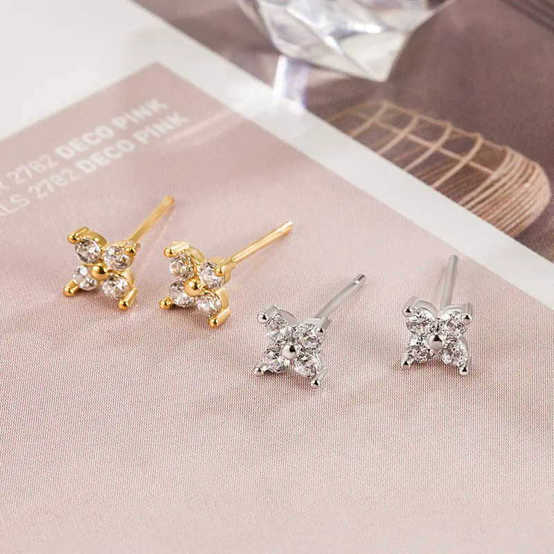 Women's 5mm Micro Pave Mini Flower Stud Earrings - Dainty Hypoallergenic Bling Effect Jewelry for Second Piercing, Cartilage, Lobe, Daily Casual Wear (Gold & Silver), Female, Nickel-Free, Ear Goals, Elegant, Everyday Sparkle, Ear Stacking, Micro Pave Sett