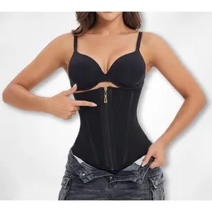 Women's Black Fitted Corset with High-Elastic Waistband & Zipper Closure Soft Fabric for Daily Wear & Exercise Shapewear - Womenswear