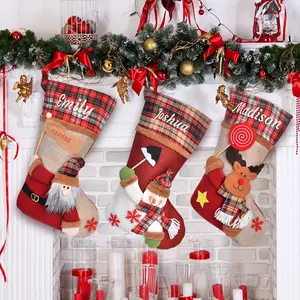 Wihoo Personalized Christmas Stockings with Name - 18" Santa Claus Snowman Bear Xmas Stocking for Family Kids - Holiday Decoration Gift