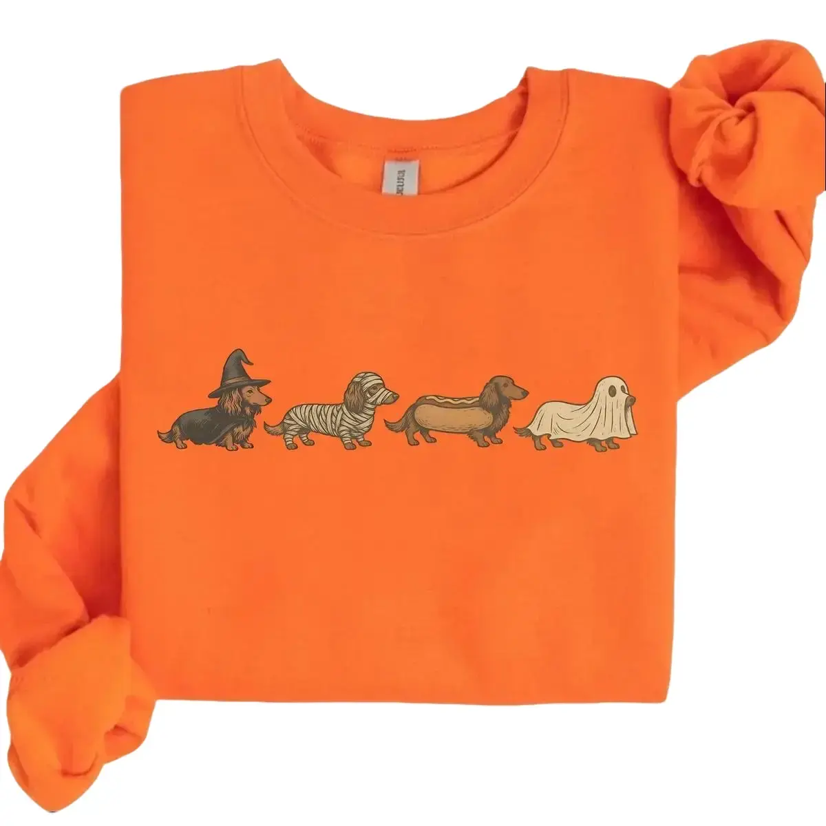 Halloween Wiener Dog Sweatshirt, Funny Dachshund Costume Sweater Retro Fall Graphic Sweatshirt, Cute Dog Lover Gift Unisex Halloween Gift Idea Gift For Women - TrendWear USA