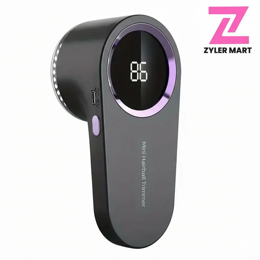 ZYLER USB Rechargeable Fabric Shaver with LED Display - Stainless Steel Precision Cutter, High-Speed Wireless Portable Lint Remover, Ergonomic Easy Grip, Adjustable Blade Heights, Eco-Friendly Removal Gadget for Clothing, Bedding, 2.6"D x 2.64"W x 5.75"H