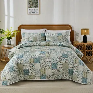 Cozaline Queen Quilt Set for Bed - 100% Cotton Quilts, Green, Sage Bedspreads with 2 Pillowcases, 3 Pcs Patchwork Reversible Lightweight Bedding for All Season