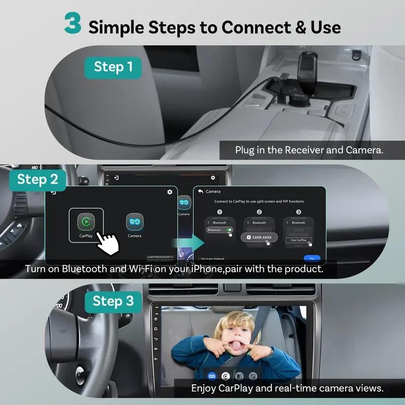 OTTOCAST Wireless CarPlay Adapter & Baby Camera for Car 1080P HD Rear Seat Monitor Display on Car Screen,150°Wide Angle No-Glow Night View, Safety for Kids & Infants