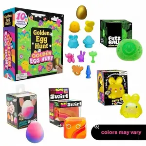 Golden Egg Hunt Easter Bundle - Squishy Easter Fun Set Toys -Various Textures and Fillings - Ages 3 and Up - Bundle of 5 Nice Toys