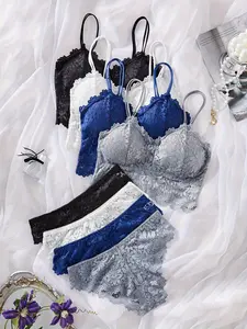 4-Pack Lace Bralette Thong Aets Ultra soft & wireless comfort，Super Hot, Women Lingerie