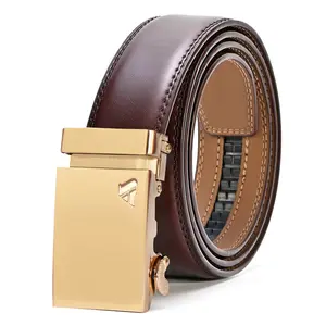 Men's Ratchet Belt with 1 3/8" Premium Leather Slide Belt Easier Adjustable Automatic Buckle for Stylish Comfort