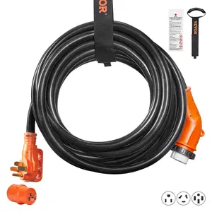 VEVOR 30 Feet RV Power Cord, 50 Amp, Heavy Duty STW 6/3+ 8/1 Generator Cord, NEMA 14-50P Male NEMA SS2-50R Female Plug, with LED Indicator Handle 15A Adapter, for RVs, generators, campers, ETL Listed