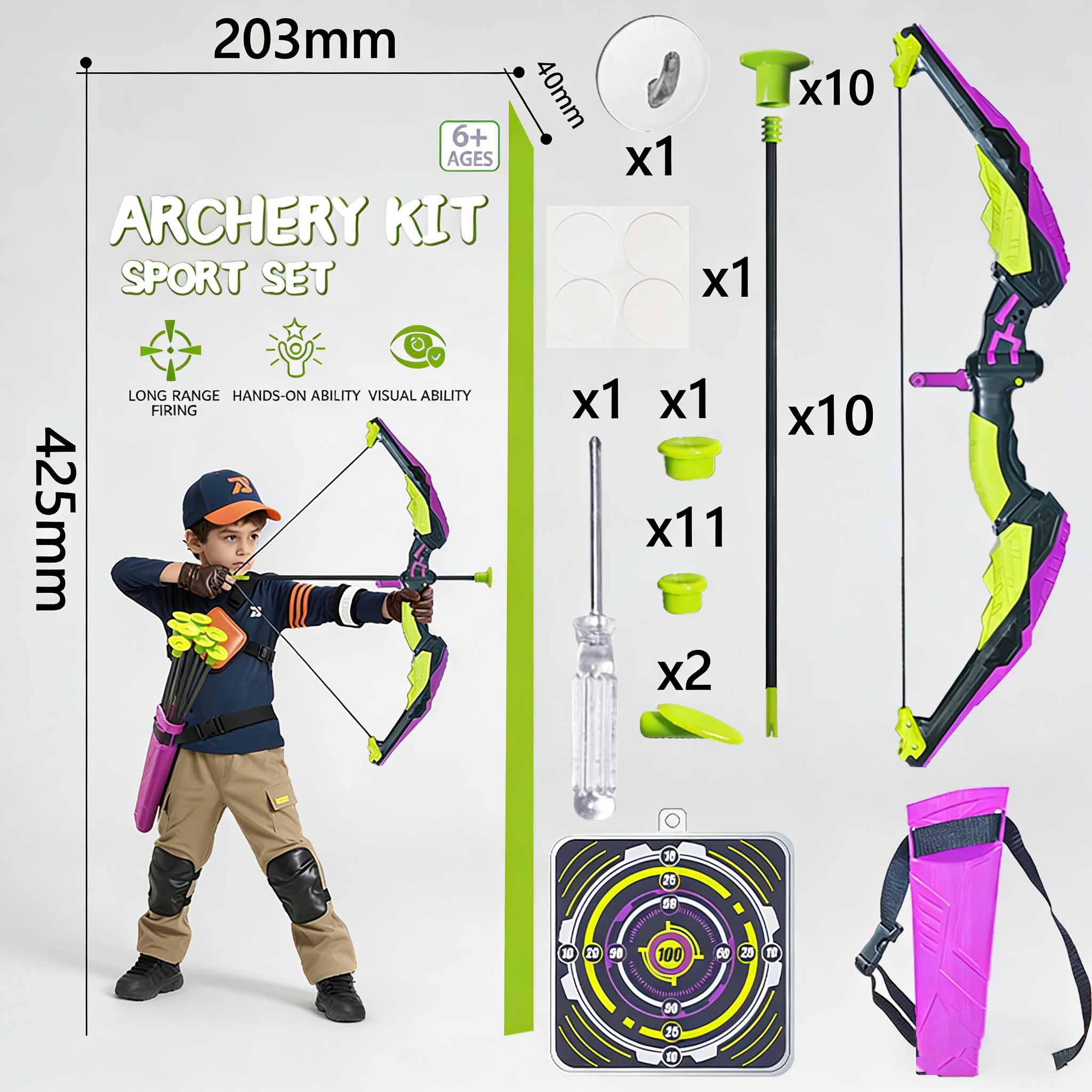 Children’s Safety Suction Cup Bow & Arrow Toy Indoor/Outdoor Shooting Sports Set with Targets and Arrows