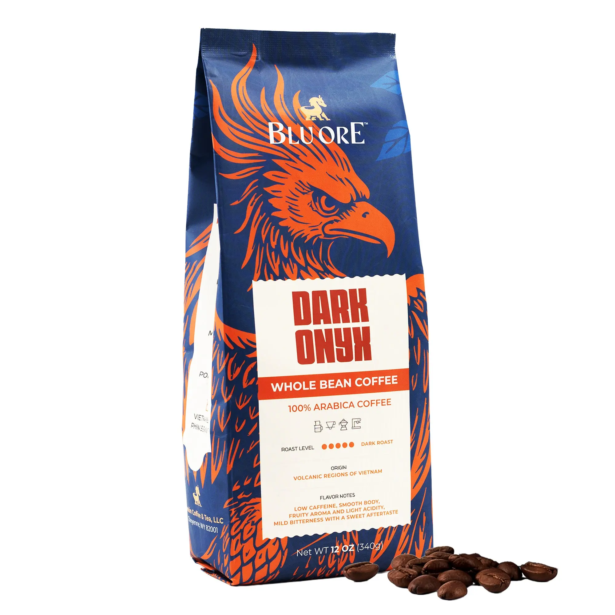 Blu Ore Dark Onyx Vietnamese Arabica Coffee Beans Single Origin Low Acidity Dark Roast with Smooth Body and Fruity Aroma