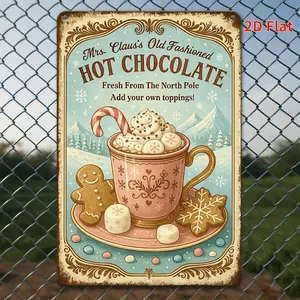 1pc Vintage Metal Tin Sign - Mrs. Claus's Hot Chocolate with Hot Cocoa Cup, Gingerbread Cookies - Retro Christmas Decor - Durable Tin Metal Poster for Home, Cafe, Farmhouse