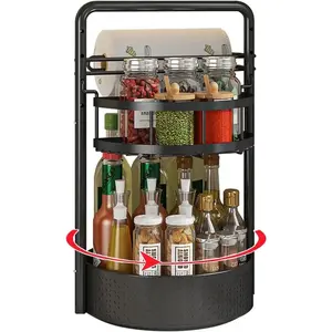 2 Tier Lazy Susan Organizer with Paper Towel Holder, 360 Rotating Spice Rack for Kitchen Cabinet & Pantry, Metal Spinning Countertop Storage for Bathroom Vanity, Makeup & Skincare, Home Decor Aesthetic, Space Saving Room Organization Essentials,Black,2026