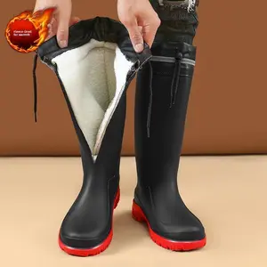 Men'sNon-SlipWaterproofHighTubeBootswithCottonLining,BeachBoots,RainBoots,WarmFishingBoots,ConstructionSiteWaterShoes,RubberShoesF3313-2
