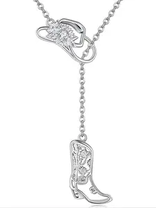 S925 Sterling Silver Western Boots Design Cubic Necklace, Fashion Jewelry for Party, Daily Clothing Decor, Trendy All-match & Exquisite Jewelry for Birthday Gift, CZ Prong Necklace