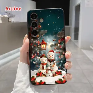 Snowman Christmas Glow Pattern Phone Case Compatible with Galaxy S23 Ultra S24 Plus S25 S22+ Shockproof Full Camera Protection Durable Slim Silicone Cover
