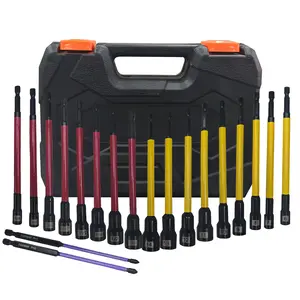 19PCS Extra Long Magnetic Nut Driver & Phillips Bit Set - SAE & Metric, 6-Inch 1/4" Hex Shank PH1/PH2 Socket Bits, Impact Drill Accessory with Storage Case, Ideal DIY Tool & Holiday Gift