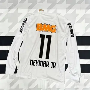 2011/12 Season Home Neymar #11 White Long-Sleeve Fan Edition Soccer Jersey