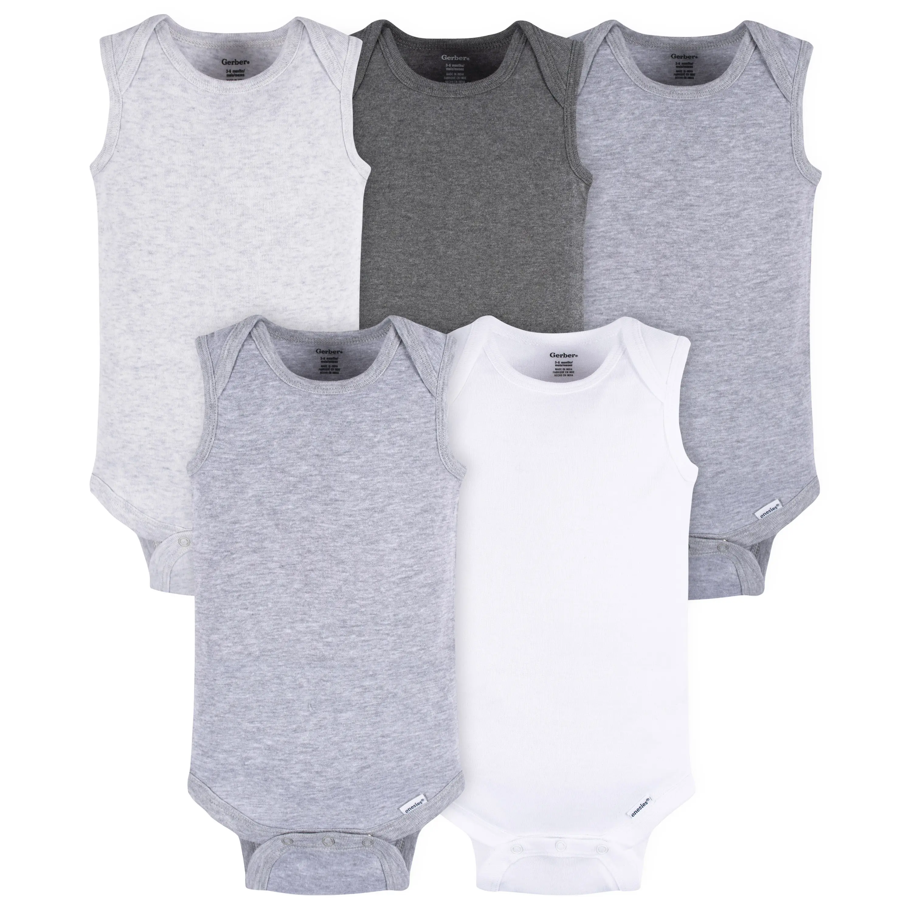 5-Pack Baby Unisex Grey Heather Sleeveless Lap Shoulder Onesies® Bodysuits