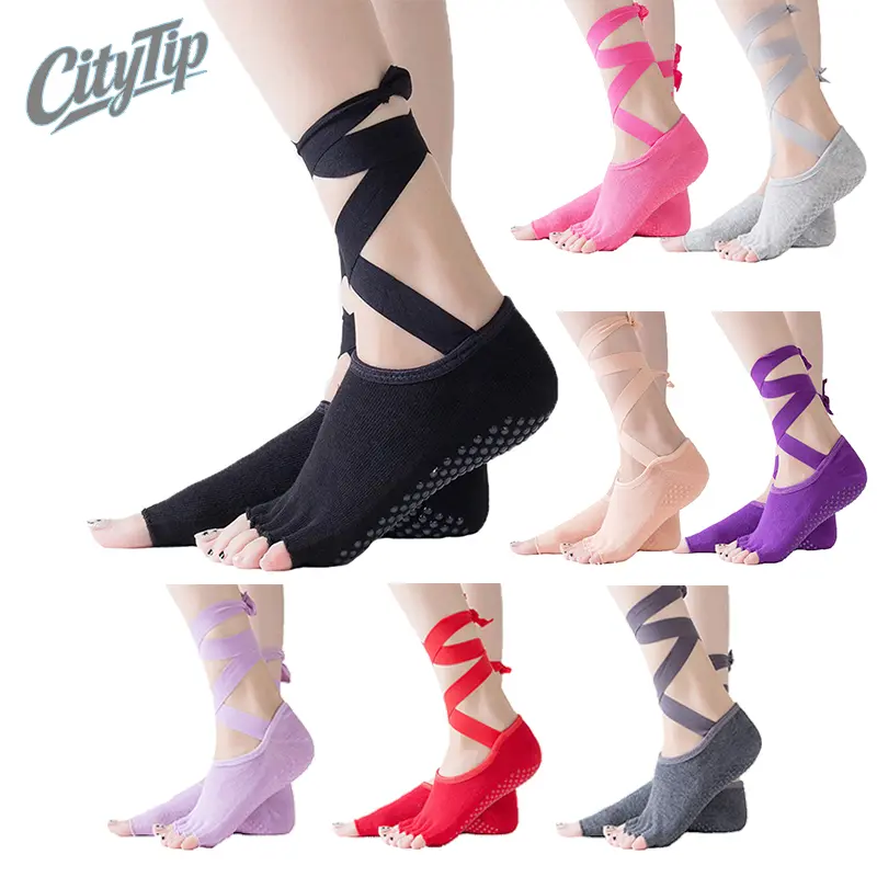 Yoga Socks for Women Girls, Open Toe Half Toe Socks for Pilates Barre Ballet Dance Workout, Combed Cotton Grip Socks, Ankle Wrap Yoga Socks, Sticky Bottom Fitness Socks, Studio Workout Essentials, Breathable Athletic Socks for Yoga Practice,