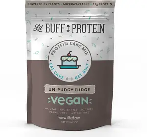 Lil Buff Protein Un-Pudgy Fudge Vegan Chocolate Cake Mix - Fudgy Brownie Batter with Giant Chocolate Chunks - Microwaveable & Natural - 15g Protein