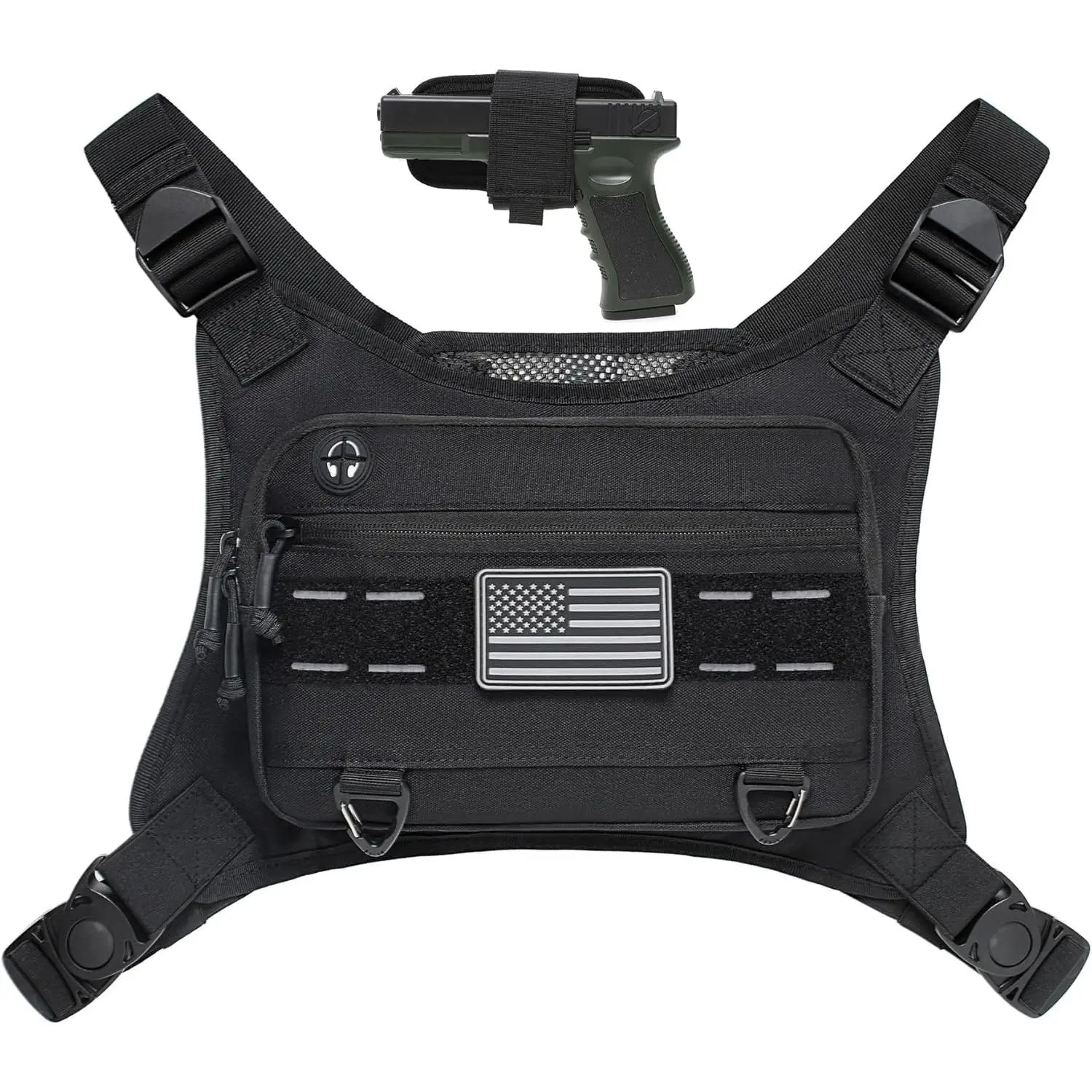 Sports chest pack for men front chest bag fits most pistols chest pouch harness for running hiking workouts, Nylon
