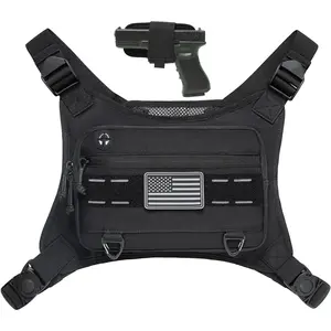 Sports chest pack for men front chest bag fits most pistols chest pouch harness for running hiking workouts, Nylon